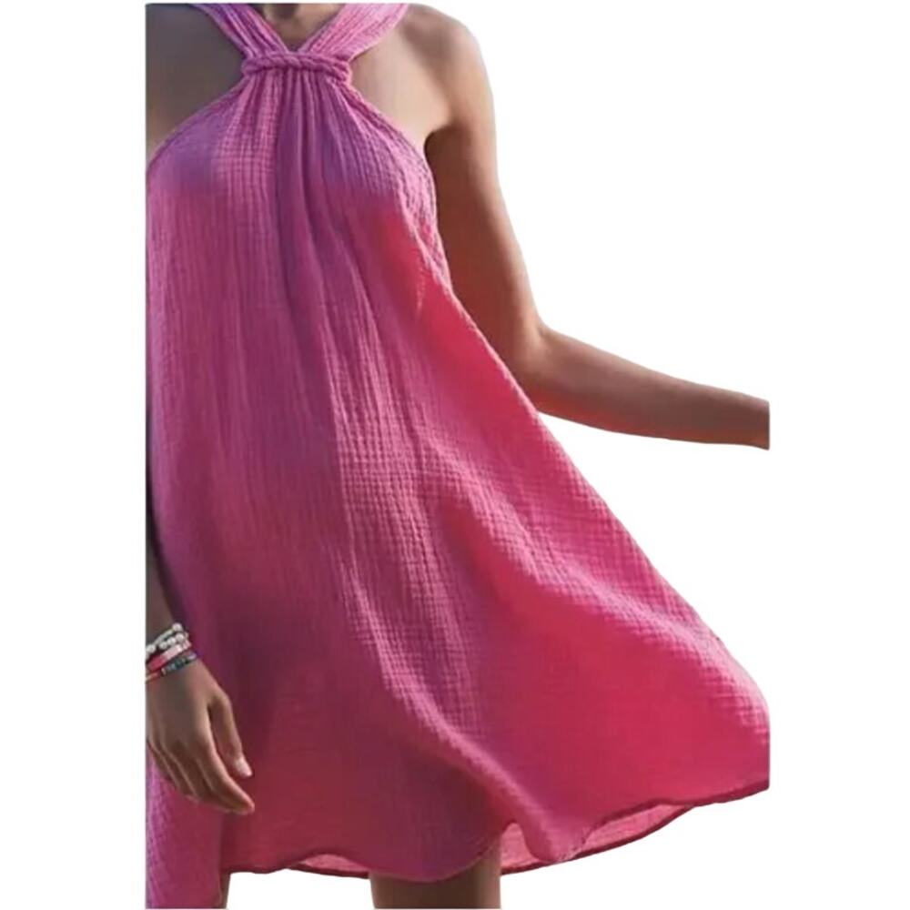 NWT Anthropologie Pink Braided Halter Gauze Open Back Sz XL - Picture 5 of 5